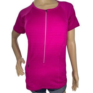 Athleta Short Sleeve Magenta Athletic T-Shirt With Front Zipper